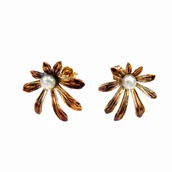 Kolczyki - Dzwoneczki brązowe z perłą naturalną - kolczyki srebrne - miniaturka - grafika 1