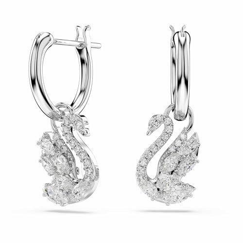 Swarovski Swan Kolczyki Wiszące, Szlify Mieszane, Łabędź, Biały, Powlekany Rodem