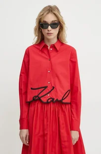 Karl Lagerfeld koszula bawełniana damska kolor czerwony regular z kołnierzykiem klasycznym A1W11002 - Koszule damskie - miniaturka - grafika 1