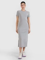 Sukienki - 4F Sukienka midi z prążkowanej dzianiny damska - szara M - miniaturka - grafika 1