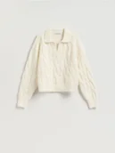 Swetry damskie - Reserved - Sweter z kołnierzykiem - kremowy - miniaturka - grafika 1