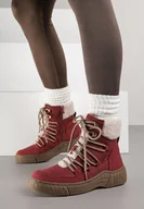 Śniegowce damskie - Bordowe Sznurowane Śniegowce z Futerkiem Typu Baranek Mevesalia - miniaturka - grafika 1