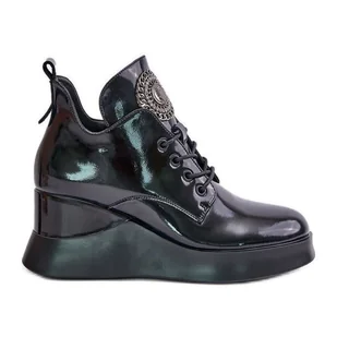 Botki Damskie Lakierowane Na Koturnie Ocieplane Vinceza 66706 Czarne - Botki damskie - miniaturka - grafika 1