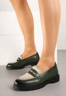 Zielone Lakierowane Mokasyny Typu Loafersy ze Skórzaną Wkładką Falanisea - Mokasyny damskie - miniaturka - grafika 1