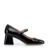 Półbuty męskie - Damskie czółenka ze skóry z paskiem czarne - miniaturka - grafika 1