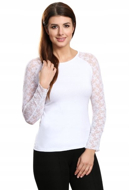 VIOLANA BIAŁA bluzka DŁUGI rękaw koronka r. S