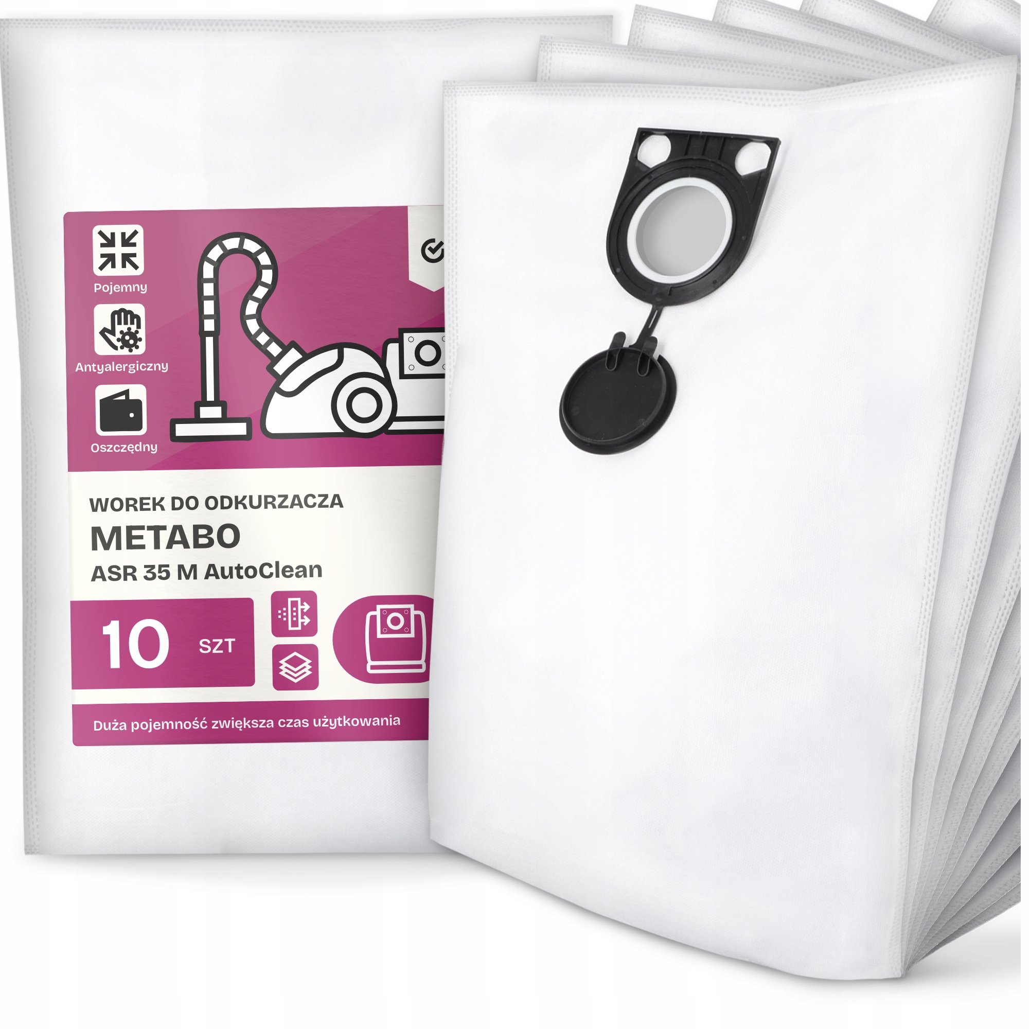 10x Worek do Odkurzacza Metabo Asr 35 M AutoClean Syntetyczny Tekstylny G9