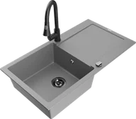Zlewozmywaki z baterią - Mexen Leo zlewozmywak granitowy 1-komorowy z ociekaczem i baterią kuchenną Elia, szary - 6501-71-670101-70-B - miniaturka - grafika 1