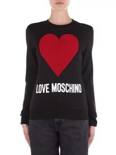 Bluzy damskie - Love Moschino Damska bluza slim fit z okrągłym dekoltem i długim rękawem Maxi Heart z wytłoczonymi cekinami i logo Water Print, czarny, 38 - grafika 1
