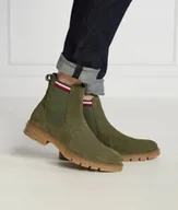 Botki męskie - TOMMY HILFIGER TRZEWIKI SKÓRZANE MĘSKIE ZIELONE 44 Ż4C - miniaturka - grafika 1