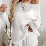 Bluzy damskie - TEMU Beżowa Półprzezroczysta Bluza Damska – Bluzka z Odkrytymi Ramionami, Lekki Sweter na Wiosnę/, Elegancka Luźna Bluza do Stylizacji Casual i - miniaturka - grafika 1