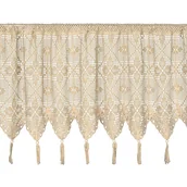 Firany - Zazdrostka 60x150 Martha beżowa jasna z ażurowym kwiatowym wzorem gotowa na tunelu - miniaturka - grafika 1