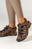 Sandały damskie - Brązowe sandały trekkingowe damskie na bieżnikowanej podeszwie z regulowaną elastyczną sznurówką Carla 5525A - miniaturka - grafika 1