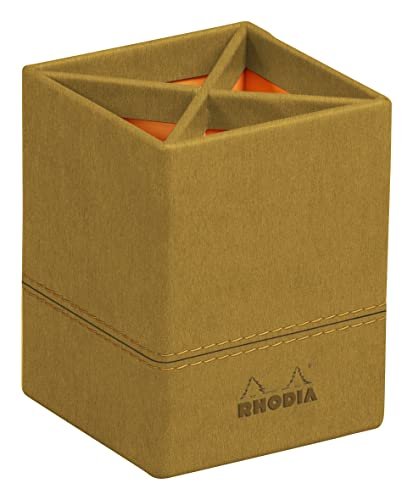 Rhodia 194522C - Pojemnik na długopisy 8x11cm, elegancka sztuczna skóra, przybornik na biurko, na długopisy, pędzle i ołówki, 1 sztuka, kolor złoty
