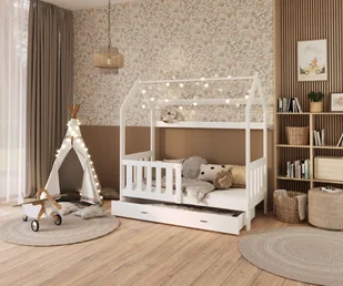 Łóżko domek ELLIE z szufladą w kolorze białym - 80x160 - DREWNO - Biały - Łóżka dla dzieci i młodzieży - miniaturka - grafika 1