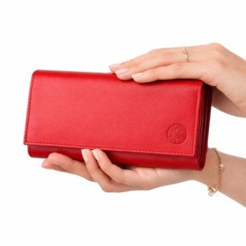 Betlewski Portfel damski skórzany czerwony duży Rfid