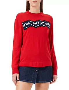 Love Moschino Damski sweter o regularnym kroju z długim rękawem z prążkowanym logo, czerwony, 38 - Swetry damskie - miniaturka - grafika 1