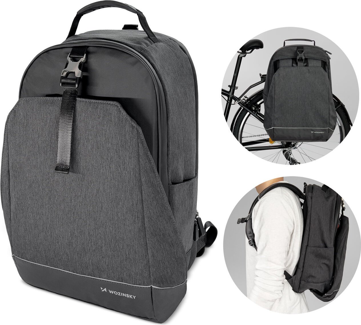 2x Wozinsky torba rowerowa na bagażnik plecak rowerowy ze stelażem 2w1 40l czarny (WBB33BK)