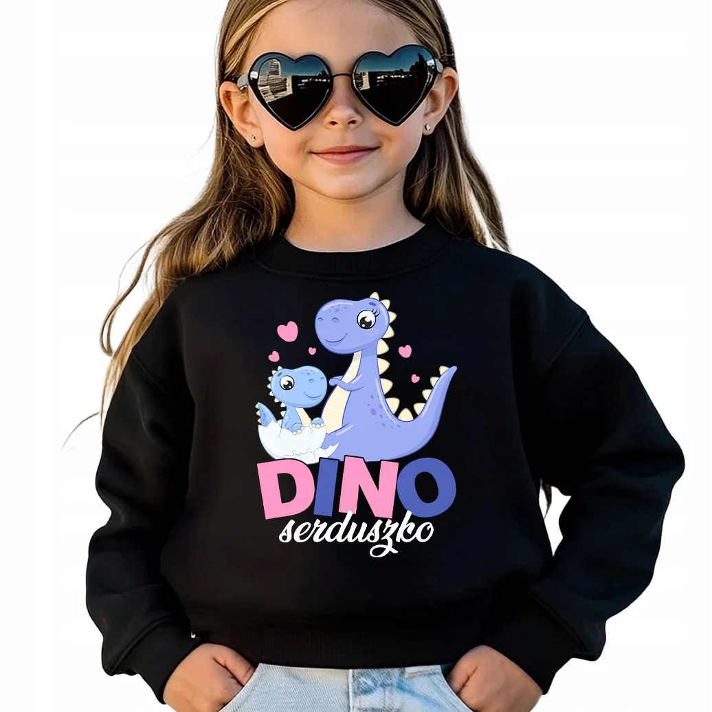 BLUZA DZIECIĘCA BEZ KAPTURA PREZENT URODZINY DLA DZIECKA DINO SERDUSZKO 104