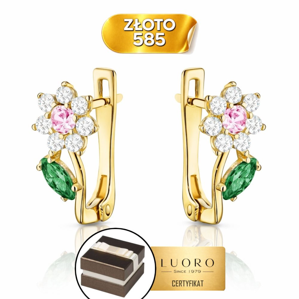 KOLCZYKI ZŁOTE 585 14K KWIATKI Z CYRKONIAMI ŻÓŁTEGO ZŁOTA 11,5 MM