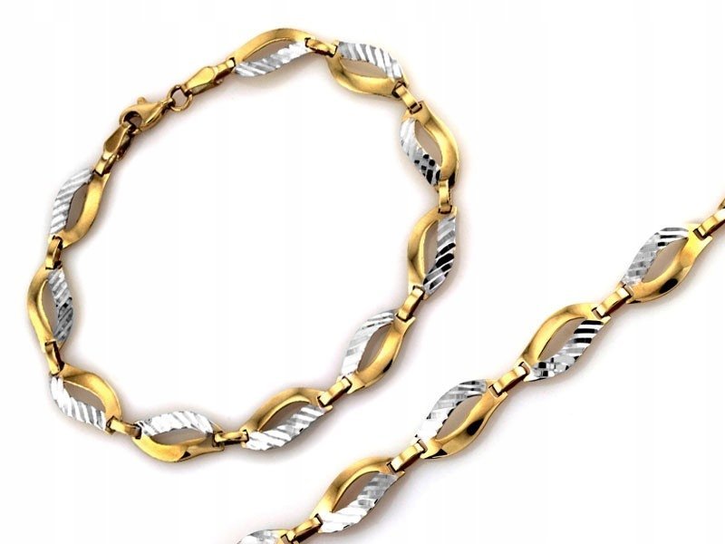Bransoletka damska złota próba 375 9k dwukolorowa 3.30g diamentowana 18cm
