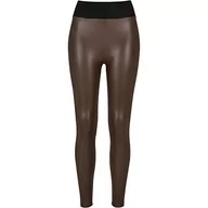 Legginsy - Urban Classics Damskie legginsy ze sztucznej skóry z wysokim stanem, spodnie sportowe dla kobiet z szerokim pasem, dostępne w 4 wariantach kolorystycznych, rozmiary XS - 5XL, brązowy, XXL - miniaturka - grafika 1