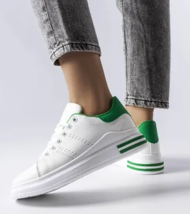 Białe sneakersy z zielonym akcentem Davisson -37 - Botki damskie - miniaturka - grafika 1