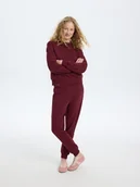 Spodnie damskie - Reserved - Spodnie dresowe jogger z bawełną - bordowy - miniaturka - grafika 1