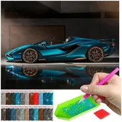 Malowanie po numerach - Haft Diamentowy ARTULIO, Obraz DIY 5D, Diamond Painting, Mozaika diamentowa 30x40cm (Turkusowy, sportowy samochód) + zestaw akcesoriów - miniaturka - grafika 1