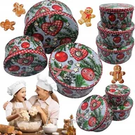 Pojemniki kuchenne - Ekskluzywny zestaw 3 metalowych pojemników na ciastka motyw Świąteczny kulk - miniaturka - grafika 1