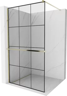 Mexen Kioto+ ścianka prysznicowa z półką Walk-in 100 x 200 cm, czarny wzór, złota - 800-100-121-50-77 - Ścianki i drzwi prysznicowe - miniaturka - grafika 1