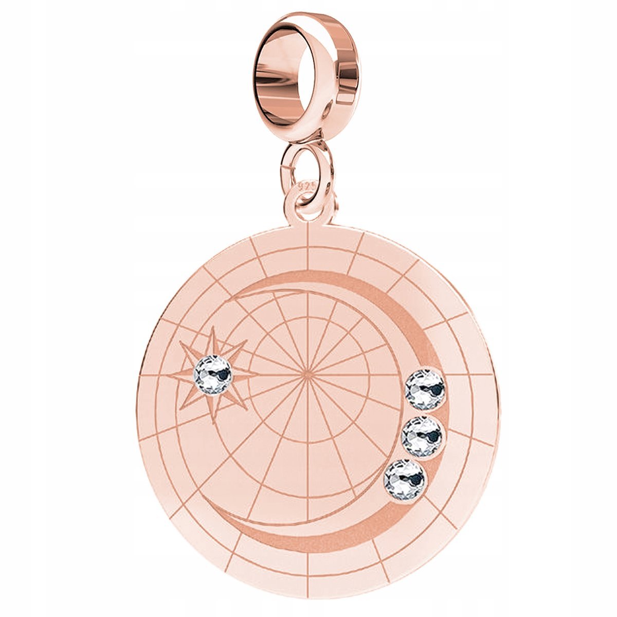 Charms Pozłacany Księżyc Cyrkonie Busola Kosmos Kompas Koło SREBRO 925