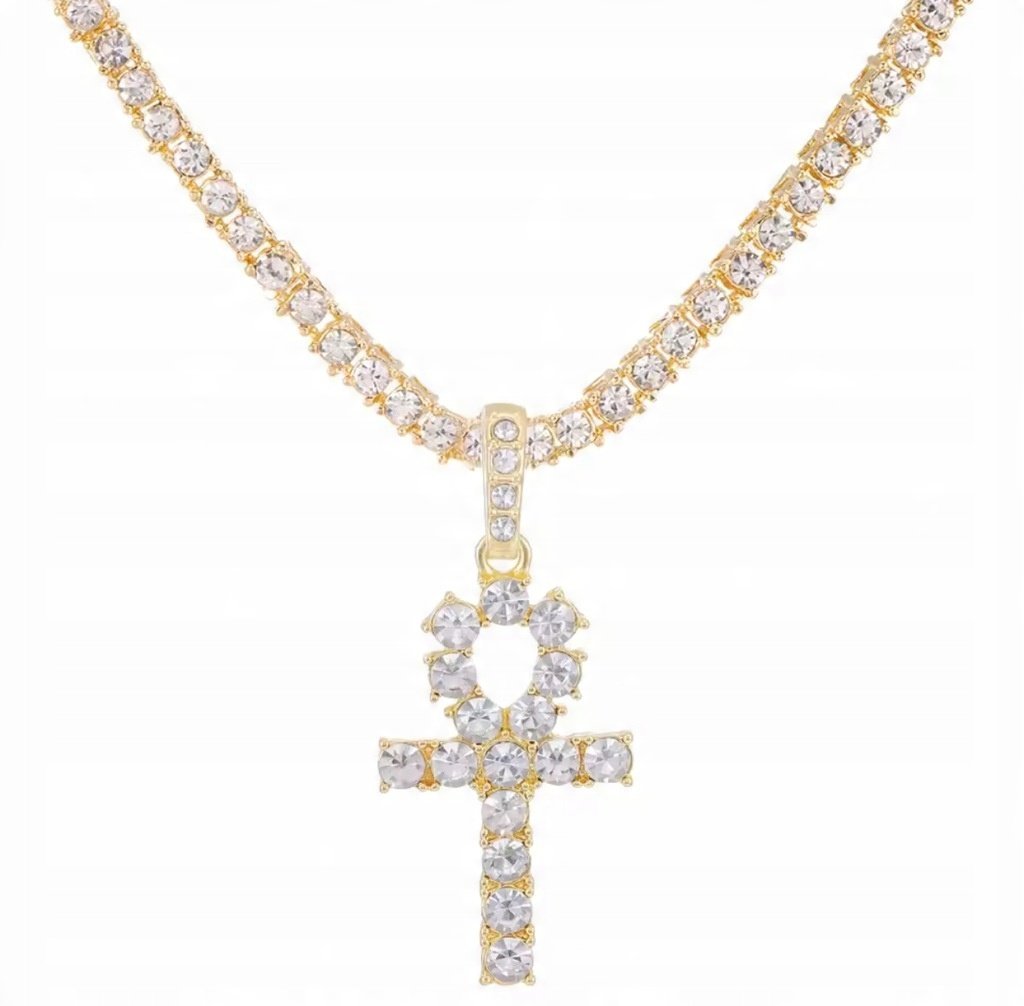 Naszyjnik wisiorek Krzyżyk Z Diamencikami Kryształkami Krzyż Złoty Y2K