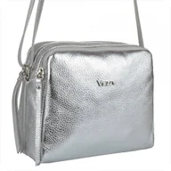 Torebki damskie - Modna skórzana listonoszka damska M srebrna - miniaturka - grafika 1