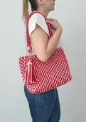 Torebki damskie - Makramowa torba shopper w czerwieni i różu - miniaturka - grafika 1