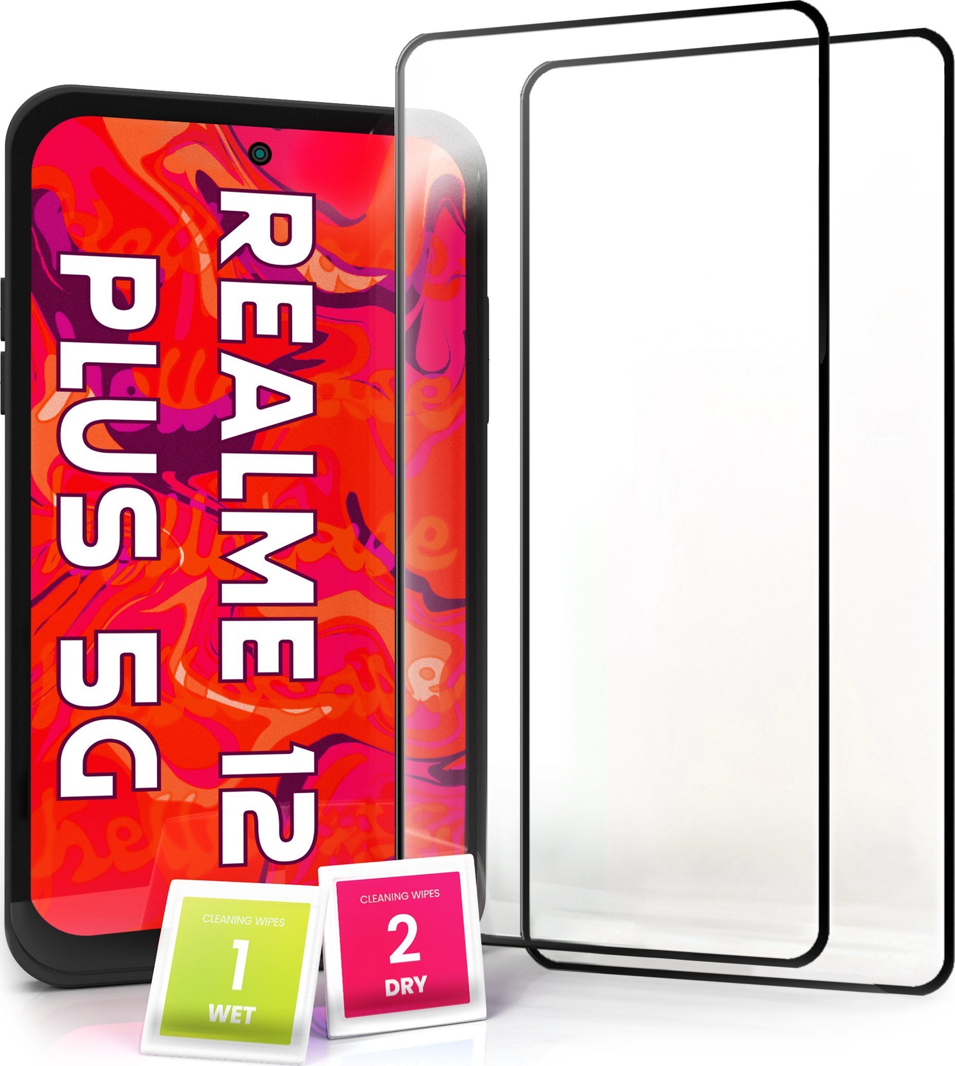 Hello Case 2-pak Szkło Hartowane do Realme 12 Plus 5G Ochronne Pełne Na cały ekran 9H