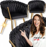 Krzesła - Krzesło Tapicerowane Welur Glamour CAPI Plecione Czarne Do Salonu Jadalni - miniaturka - grafika 1