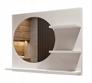 Lustro łazienkowe okrągłe białe, z półkami, prawe - Lustra - miniaturka - grafika 1