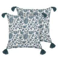 Poduszki dekoracyjne - 2 bawełniane poduszki dekoracyjne w kwiaty 45 x 45 cm biało-niebieskie RUMEX - miniaturka - grafika 1