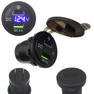 ŁADOWARKA MONTAŻOWA SAMOCHODOWA 12V-24V USB QC3.0 USB-C WOLTOMIERZ BLUE - Ładowarki samochodowe - miniaturka - grafika 1
