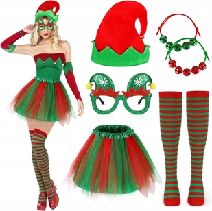 KOSTIUM ELFA PRZEBRANIE ELF ZESTAW AKCESORIÓW DLA KOBIET STRÓJ ŚWIĄTECZNY - Stroje karnawałowe - miniaturka - grafika 1