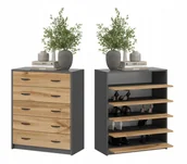 Szafki na buty - Szafka Na Buty,komoda 5K Antracyt Dąb Wotan - miniaturka - grafika 1