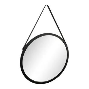 Lustro okrągłe Loft 53 cm na pasku w ramie czarne - Lustra - miniaturka - grafika 1
