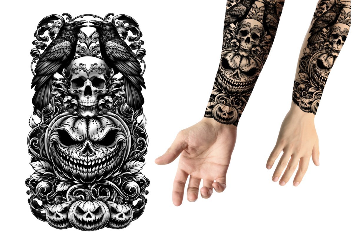 Sztuczny tatuaż zmywalny dynia i czacha Halloween