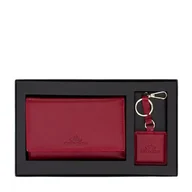 Portfele - Zestaw skórzany – portfel i brelok czerwony - miniaturka - grafika 1