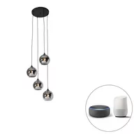 Lampy sufitowe - QAZQA Inteligentna lampa wisząca czarna z dymionym szkłem w zestawie 4 WiFi A60 - Wallace - miniaturka - grafika 1