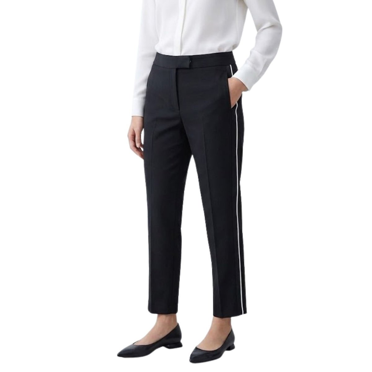 Spodnie damskie Karen Millen czarne w kant cygaretki z lampasami-M