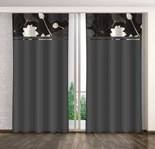 Zasłona gotowa na żabki, 160x270, grafitowa w kwiaty, ZMK-118 - Zasłony - miniaturka - grafika 1