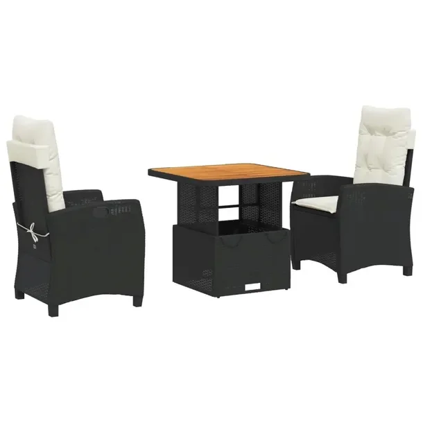 Zestaw mebli ogrodowych, czarny, rattan PE, stół 80x80x40/71 cm, fotel 57