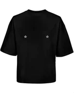 Koszule damskie - Czarny t-shirt relaxed z haftem silver - miniaturka - grafika 1